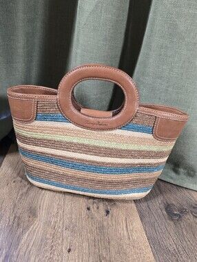 Tommy Bahama Striped Straw Tote with Leather Handles - Multicolor